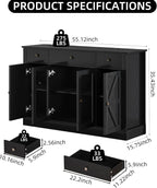4 EVER WINNER 55" Coffee Bar with 4 Glass Doors and 3 Drawers, Sideboard Buffet Cabinet with Storage, Farmhouse Coffee Bar Cabinet with Adjustable Shelves for Kitchen, Dining Room, Black