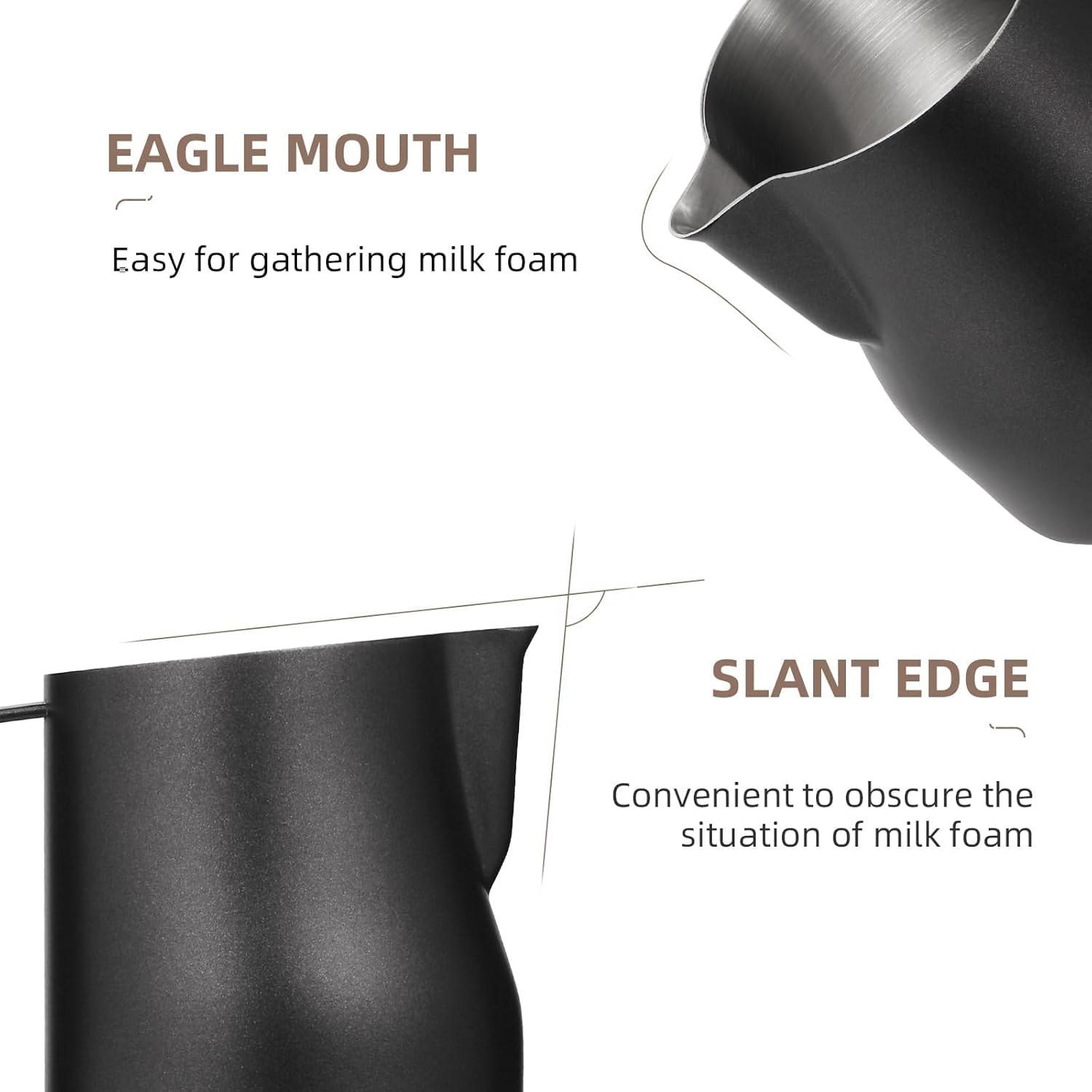 MHW-3BOMBER Milk Frothing Pitcher 450ml/15.2oz Milk Frother Cup Espresso Steaming Pitcher Stainless Steel Milk Frother Cup Barista Latte Art Round Spout Milk Jug P6005MB-OS