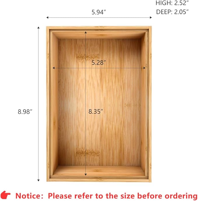 Utensil Organizer Silverware Drawer Organizer - Stackable Bamboo Flatware Caddy Cutlery Holder, Wooden Storage Boxes Tray for Bedroom,Office, Bathroom, Vanity & Garage Tool Organization(9"6"2.5")