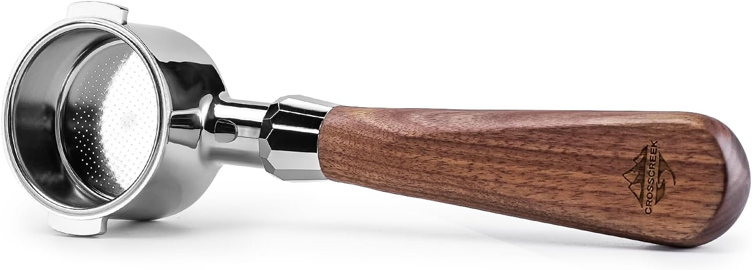CrossCreek 51mm Espresso Bottomless Portafilter with 2 Ear | Fits De’Longhi ECP3420 / EC155 / BCO430 / EC260 Espresso Machine | Stainless Steel Basket and Walnut Handle | Espresso Accessories