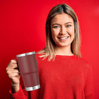 VEGOND 20 oz Tumbler with Handle Lid and Straw, Stainless Steel Insulated Travel Coffee Mug Spill Proof Double Wall Metal Tumbler Cup Keeps Drink Hot and Cold, Wine Red 1 Pack