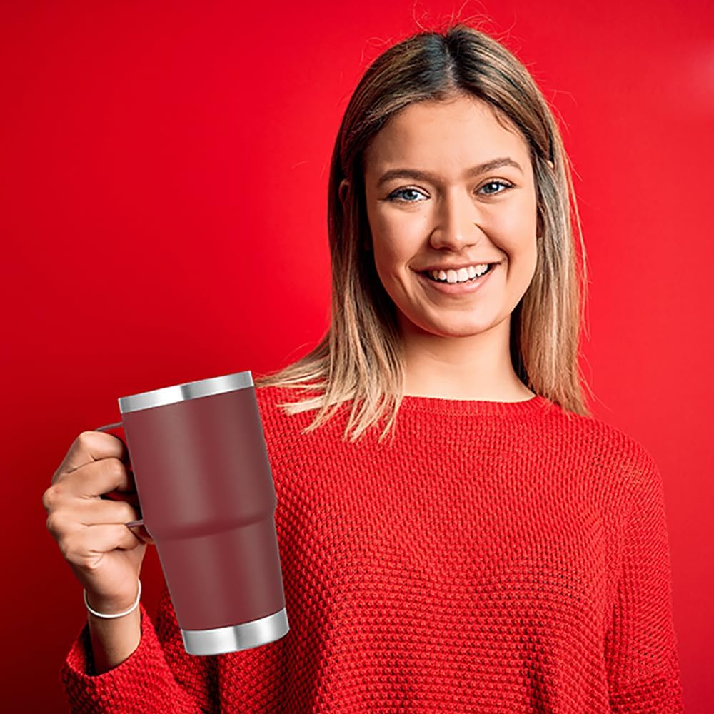 VEGOND 20 oz Tumbler with Handle Lid and Straw, Stainless Steel Insulated Travel Coffee Mug Spill Proof Double Wall Metal Tumbler Cup Keeps Drink Hot and Cold, Wine Red 1 Pack