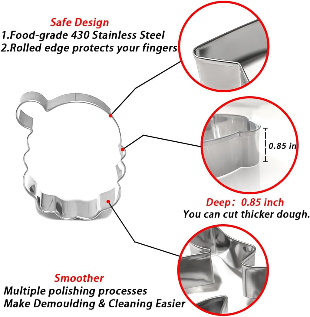 Christmas Cookie Cutters Set 8Pcs, Stainless Steel Fondant Cutter Sturdy Metal Biscuit Doubt Cutter, Cute Shapes Santa Claus Christmas Cane Tree Elk Snowflakes Snowman