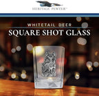 Heritage Pewter Whitetail Deer Square Shot Glass | Hand-Sculpted 1.5 Ounce Shot Glass | Intricately Crafted Metal Pewter Inlay