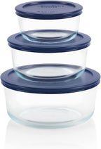 Pyrex Simply Store (3-Pack) Glass Food Storage Containers Set, (2, 4 & 7 Cup) Meal Prep Containers With BPA-Free Lids, Dishwasher & Microwave Safe