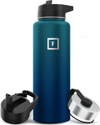 IRON °FLASK Camping & Hiking Hydration Flask with 3 Lids - Stainless Steel, Double Walled & Vacuum Insulated Water Bottle - Leak Proof & BPA Free (Dark Night, Straw - 40 oz)