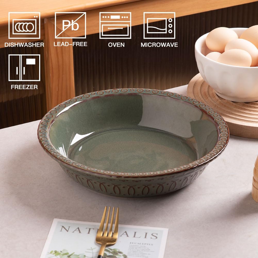 Sweejar Ceramic Pie Pan - Round Baking Dish, Non-Stick for Quiche, Tart, Cake, Pumpkin Pie & Pot Pies (Gray, 10 Inches)