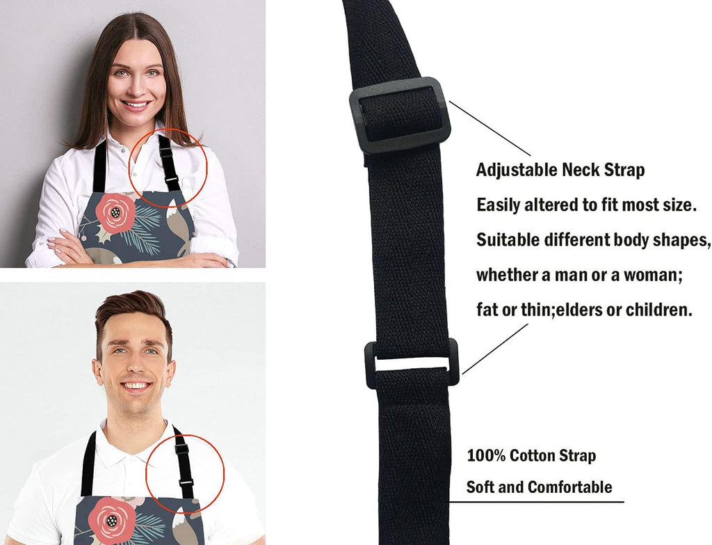 Cute Fox Family and Flowers Bib Apron with Adjustable Neck for Men Women,Suitable for Home Kitchen Cooking Waitress Chef Grill Bistro Baking Apron