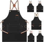 Genixart Chef Apron for Men Women with Pockets, Canvas Aprons for Kitchen Cooking, Artist Painting, Work Apron for Server (Black, 6 Pack)