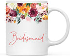 Andaz Press 11oz. Wedding Ceramic Coffee Tea Mug Gift, Fall Autumn Burgundy Orange Peach Flowers Roses Florals, Bridesmaid, 1-Pack, Includes Gift Box