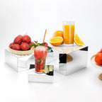 Acrylic Silver Mirror Display Riser, 3 Pcs Glossy Silver Risers for Display Food Display Lifter Nesting Display Risers Hollow Bottom, Acrylic Box Rack Perfume Cosmetics Collection Stand
