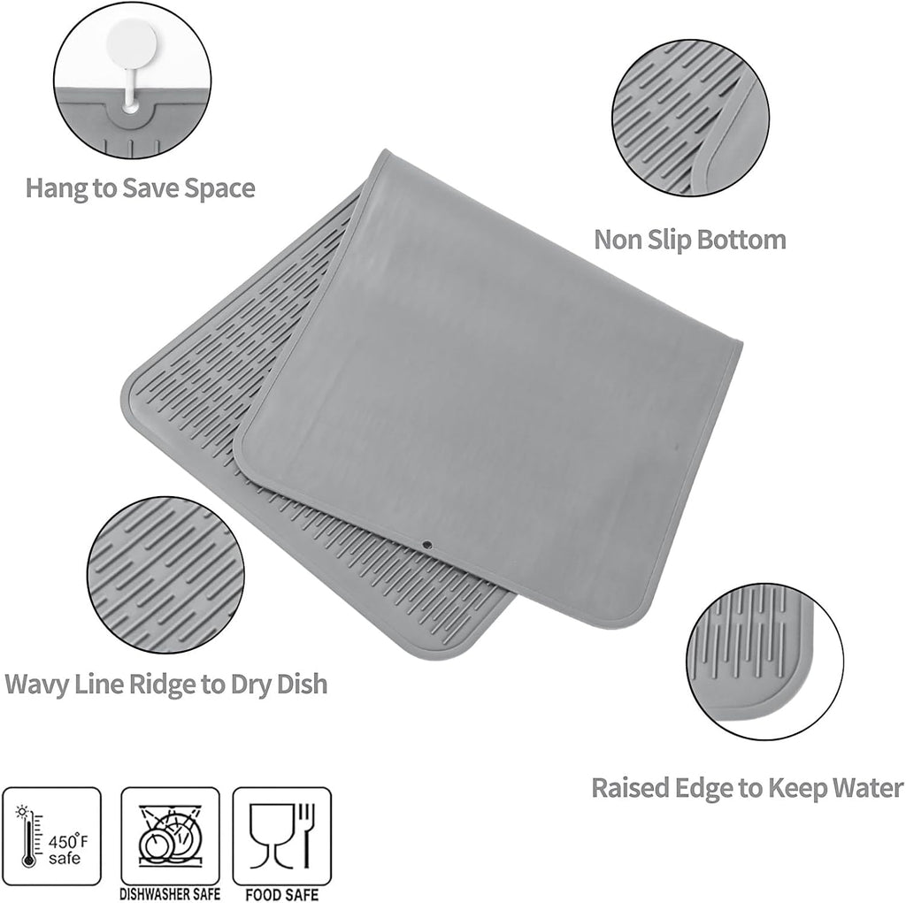 Silicone Dish Drying Mat for Multiple Usage,Easy clean,Eco-friendly,Heat-resistant Silicone Mat for Kitchen Counter or Sink,Refrigerator or Drawer Liner Grey 5XL 36inches x 18inches