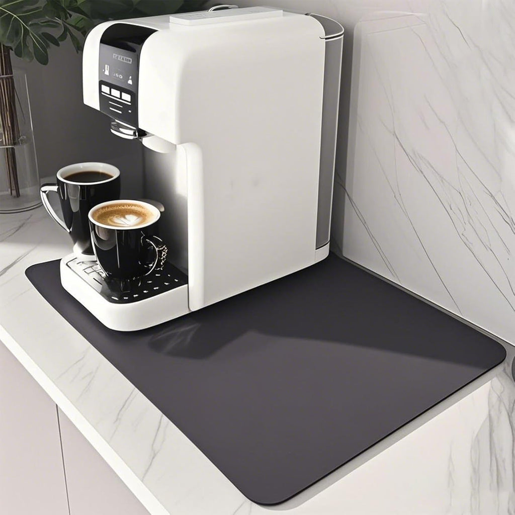 Coffee Bar Mat for Countertop: Super Absorbent, Non-Slip Insulated Cuttable Mat, Washable - 12"x19" Small, Dark Grey