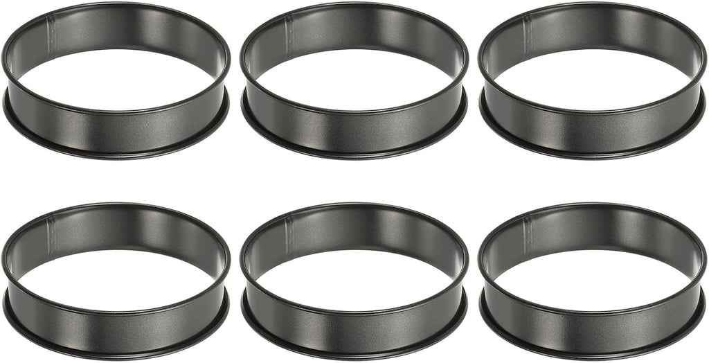 HARFINGTON 6pcs Crumpet Rings 3.94" Nonstick Round Cake Ring Stainless Steel Double Rolled English Pastry Rings for Kitchen Baking Crumpet Dessert, Black
