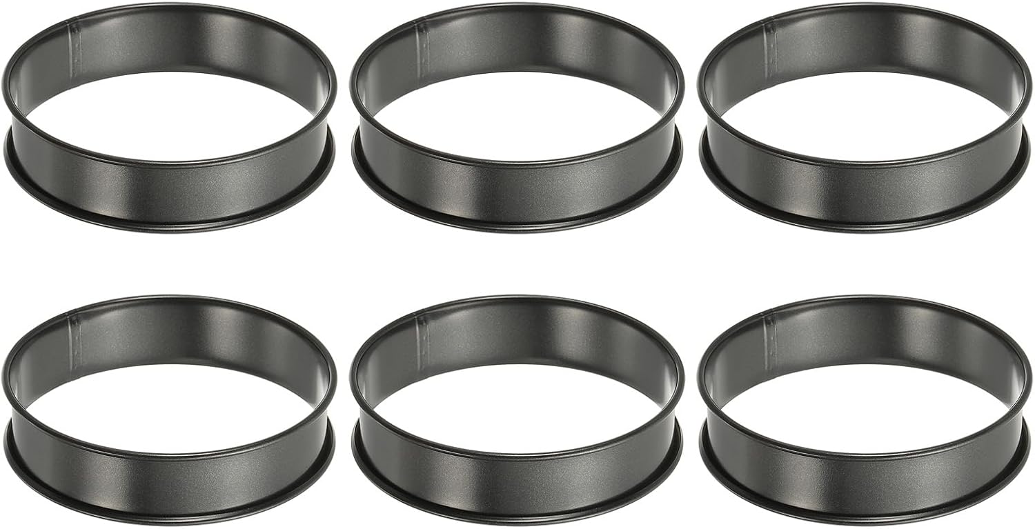 HARFINGTON 6pcs Crumpet Rings 3.94" Nonstick Round Cake Ring Stainless Steel Double Rolled English Pastry Rings for Kitchen Baking Crumpet Dessert, Black