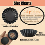 DATANYA 24Packs Mini Tart Pans 3 Inch with Removable Botttom, Carbon Steel Fluted Tart Tin Shell Mold Round Nonstick 3'' Quiche Pans for Pies, Mousse Cakes, Dessert Baking