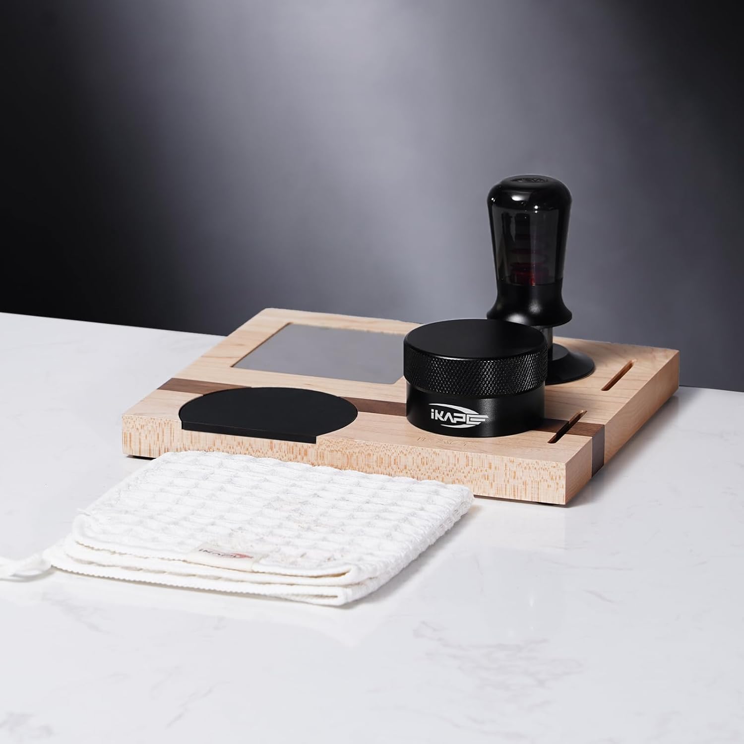IKAPE 53MM Espresso Tamper Kit 5 IN 1, Espresso Tool Kit with Semi-Transparent Coffee Tamper, Distributor, Tamper Base, Cleaning Towel, Essential for Baristas