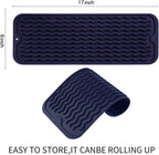 Silicone Dish Drying Mat for Multiple Usage,Easy clean,Eco-friendly,Heat-resistant Silicone Mat for Kitchen Counter,Sink,Bar,Bottle,or Cup Navy Blue M 17 inches x 6 inches