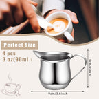 Honeydak 4 Pcs Creamer Frothing Pitcher Bell Container 3 oz Espresso Pouring Cup Mini Stainless Steel Creamer Pourer Mirror Finish Pitcher for Coffee Barista Cappuccino Shop Restaurant Bakery Kitchen