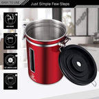 Coffee Canister - Large, Stainless Steel Airtight Coffee Containers with Transparent Window,Date Tracker, CO2-Release Valve and Measuring Scoop for Freshness of Storage Coffee (Red)