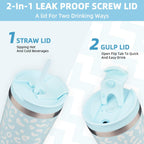 BJPKPK 18oz Tumbler With lid And Straw Stainless Steel Travel Coffee Mug Insulated Tumblers Cups,Light Blue Leopard