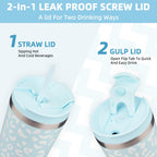 BJPKPK 34oz Tumbler With lid And Straw Stainless Steel Travel Coffee Mug Insulated Tumblers Cups,Light Blue Leopard