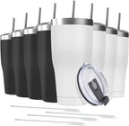 8 Pack 20oz Stainless Steel Tumblers Bulk Reusable Travel Mugs with Lid, Double Wall Powder Coated Coffe Cup for Home, Office, Outdoor Suitable for Vehicle Cup Holders