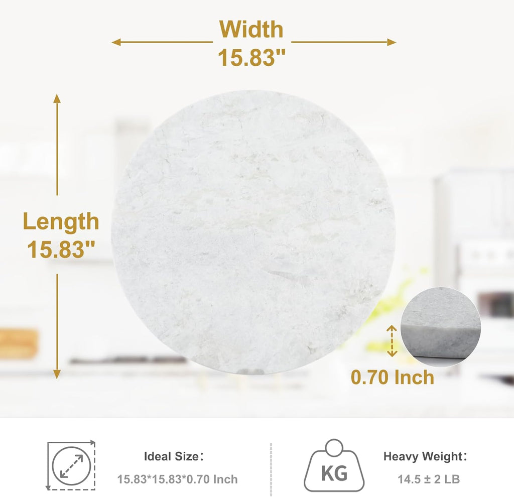 Koville Lighe Gray Marble Stone Cutting Board, Non-Stick Dough Pastry and Cutting Boards for Kitchen Counter, 16" Marble Cheese Board for Baking, Charcuterie, Trivet, Round Serving Slab for Countertop