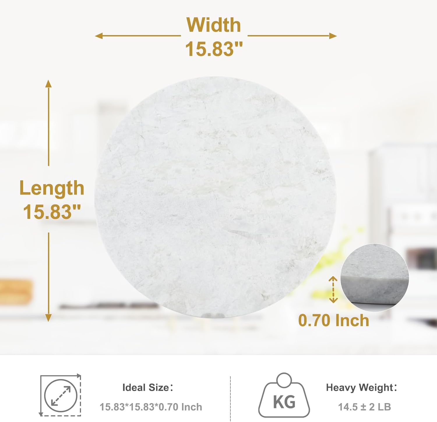 Koville Lighe Gray Marble Stone Cutting Board, Non-Stick Dough Pastry and Cutting Boards for Kitchen Counter, 16" Marble Cheese Board for Baking, Charcuterie, Trivet, Round Serving Slab for Countertop