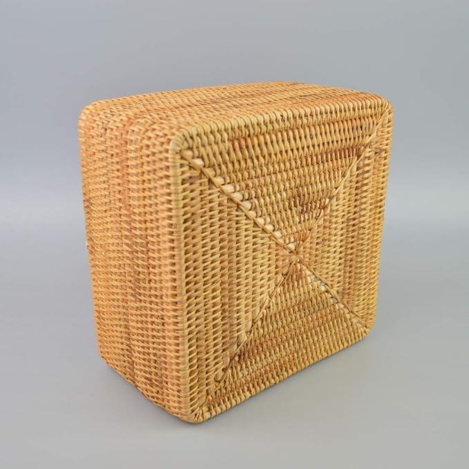 i-lan Natural Rattan 4 Compartments Cooking Utensil Silverware Organizer Holder Cosmetics Storage Box Cutlery Caddy Flatware Serving Basket (180mm 4-Compartment Box)