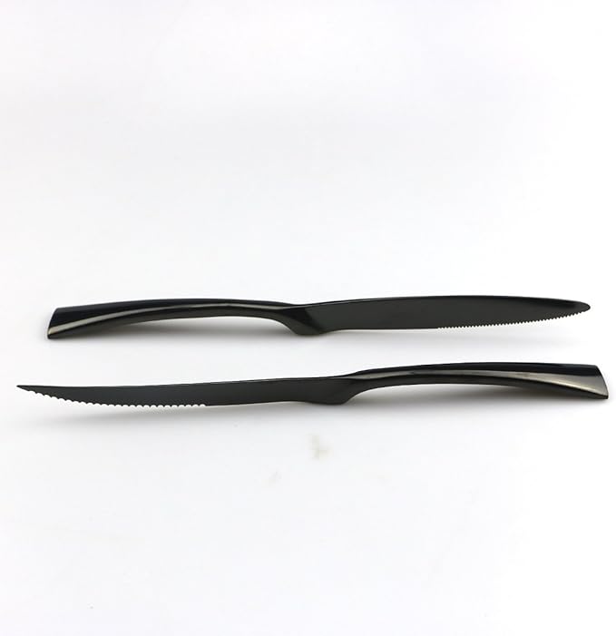 JASHII 18/10 Stainless Steel 8 Piece Mirror Polished Black Steak Knife Black Utensil Set