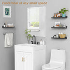 Forbena Black Picture Ledge Shelf, Floating Shelves with Lip for Wall, Small Wall Shelves for Bathroom Bedroom Kitchen Office Living Room Books, Art Pictures, Photo Frame, Plants (4-Pack, Real Wood)