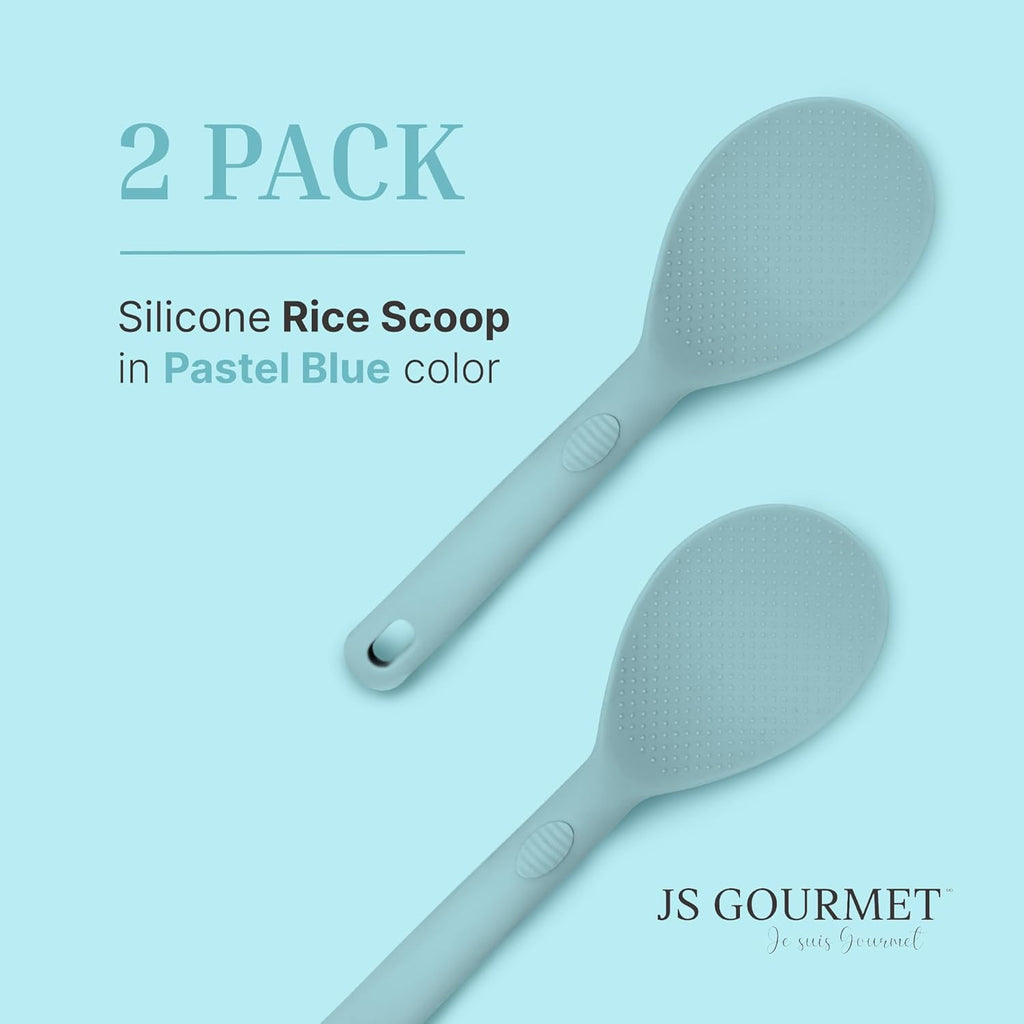 Silicone Rice Paddle Set – 2-Piece Set of Spoon Spatulas for Non-Stick Cookware – Kitchen Tools and Accessories with Comfortable Handles, Heat-Resistant Utensils for Cooking and Baking – Pastel Blue