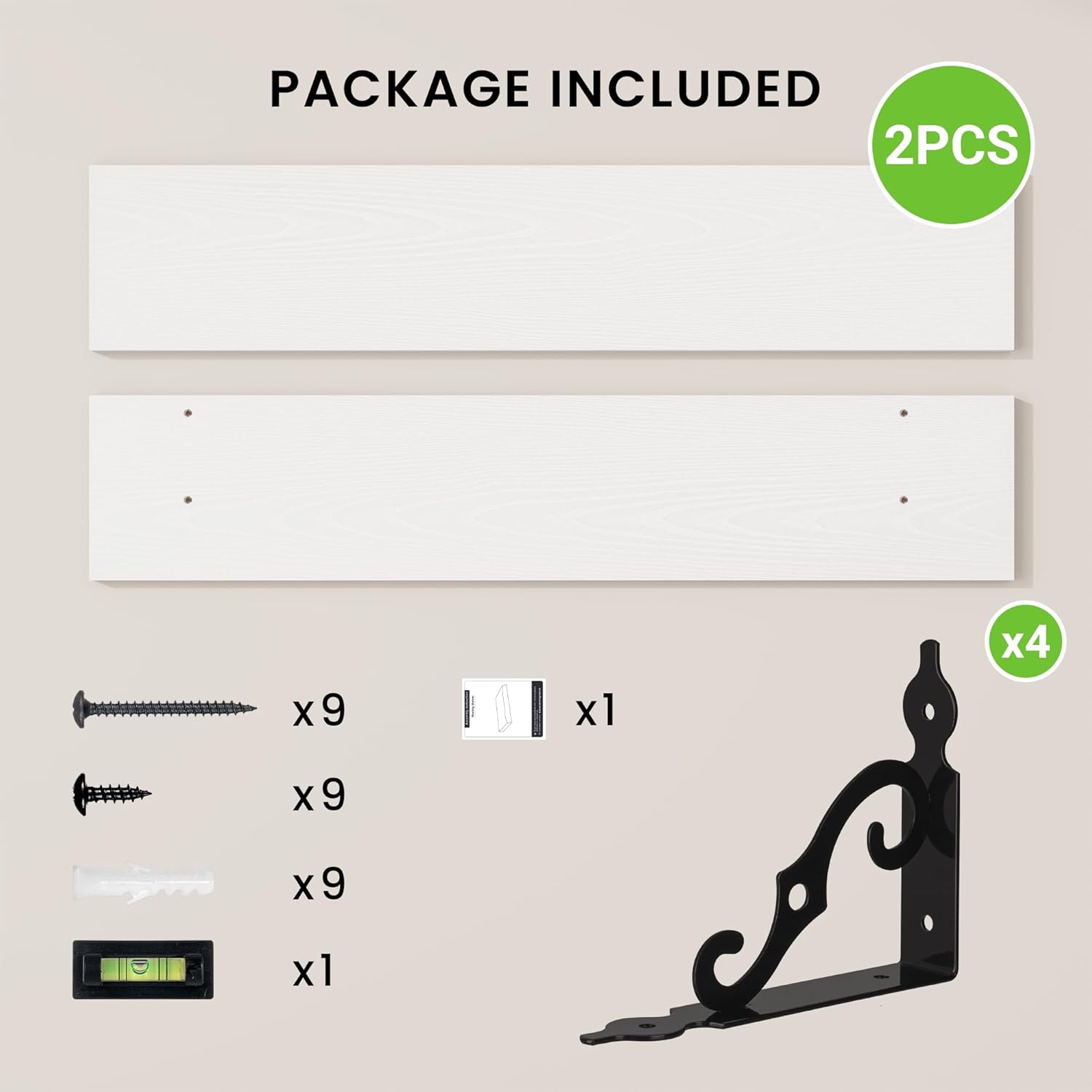 RICHFOCUS Floating Shelves for Wall Decor, 39.4W x 8D Wall Shelves Set of 2, 8 Inch Deep Rustic Wood Shelves Wall Mounted with Brackets, Long Floating Shelves for Living Room Bedroom Kitchen, White