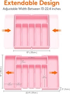 Lifewit Silverware Drawer Organizer, Expandable Utensil Tray for Kitchen, BPA Free Flatware and Cutlery Holder, Adjustable Plastic Storage for Spoons Forks Knives, Large, Pink