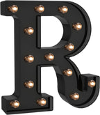 Foaky Black LED Letter Lights for Room Decor - Bedroom Wall Decor, Alphabet Lights for Home, Wedding, Party - Battery Operated （R）