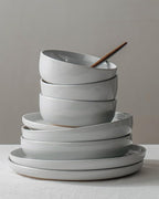 Famiware Milkyway Stoneware Dinnerware Sets with Mugs, Service for 6 (24 Pieces), Plates and Bowls Sets -Scratch Resistant, Microwave and Dishwasher Safe Dishes Set, Light Gray