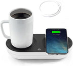 Coffee Mug Warmer, Drink Cooler with Wireless Charger, Smart Cup Warming, Beverage Cooling and Phone Charging 3 in 1 for Desk Office Gift