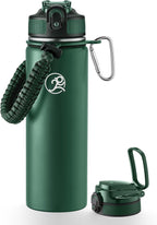 GOSWAG Insulated Sports Water Bottle, 24oz 2 Lids(with Straw/No Straw), Stainless Steel Water Bottles with Paracord Handle, Insulated Bottle with Double-Wall Vacuum Insulation