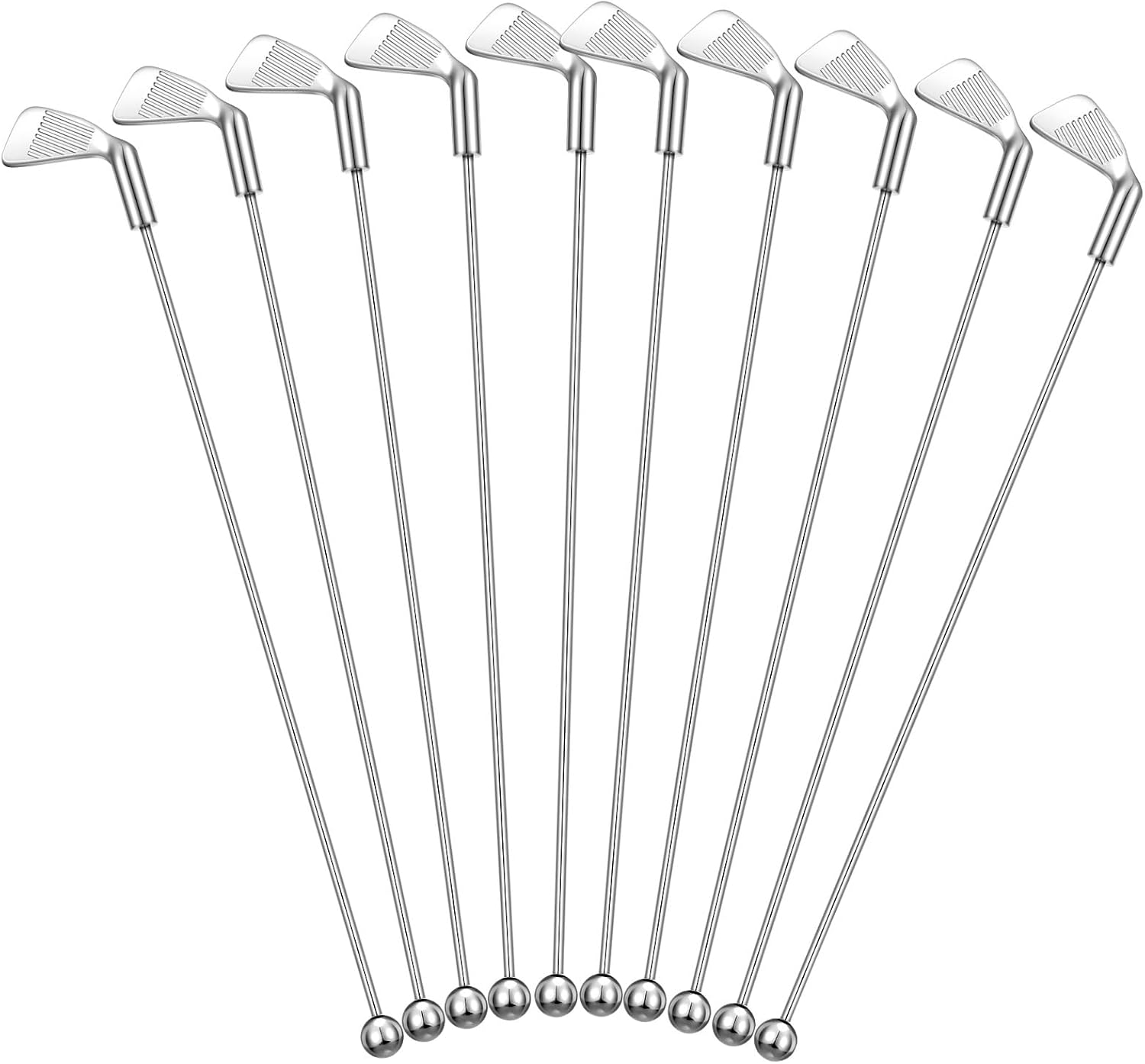 Hushee 10 Pcs Metal Golf Cocktail Stirrers Swizzle Stir Sticks 7.87 Inch Reusable Drink Stirrer Sticks Party Decorations Golf Party Clubhouse and Outing Decorations