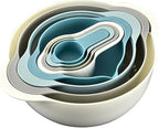 Plastic Mixing Bowls Set 8/10 PCS with Measuring Spoon, Colorful Serving Bowls for Kitchen, Ideal for Baking, Prepping, Nesting Bowls for Space Saving Storage (Pebble Stream)