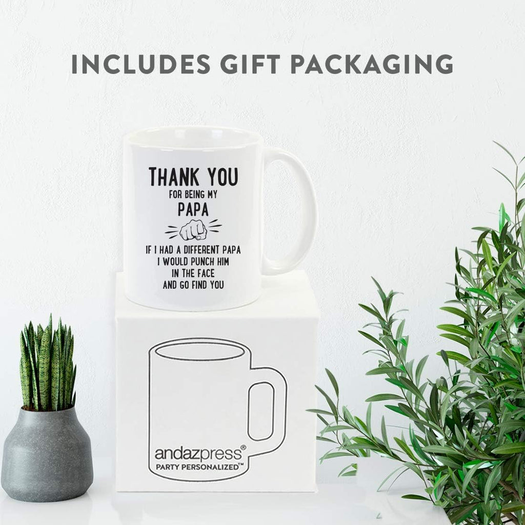 Andaz Press Funny Family 11oz. Coffee Mug Gift, Thank You for Being My Papa, Punch in Face, 1-Pack, Christmas Birthday Drinking Cup Present Ideas