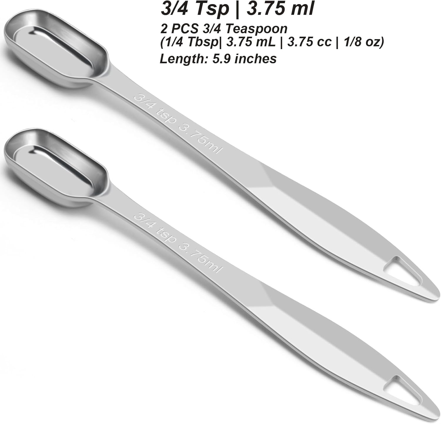 2 Pcs 3/4 Teaspoon(| 3.75 mL | 3/4 Tsp | 1/4 Tbsp | 3.75 cc | 1/8 oz) Stainless Steel Single Measuring Spoon, Long Handle Metal Measuring Spoon, Kitchen Gadgets for Cooking & Baking