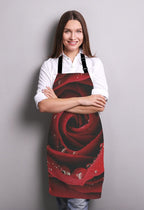 Dark Red Rose with Water Droplets Apron Home Kitchen Waterproof Cooking Baking Gardening for Women Men