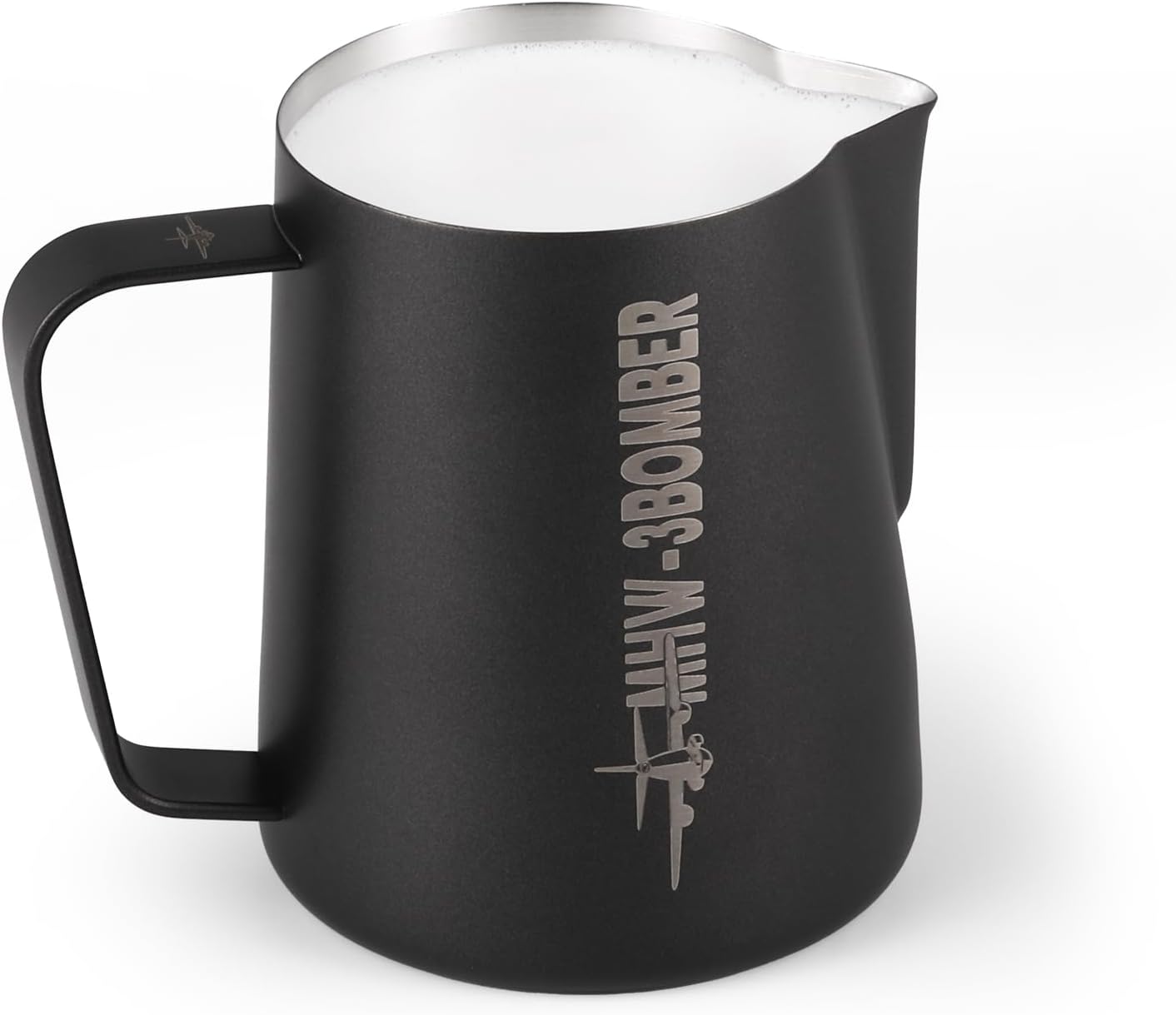 MHW-3BOMBER Milk Frothing Pitcher, 20oz/600ml Milk Frother Cup for Barista, SUS304 Stainless Steel Espresso Steaming Pitchers for Milk/Coffee/Latte Art (Matte Black) P3014B-OS