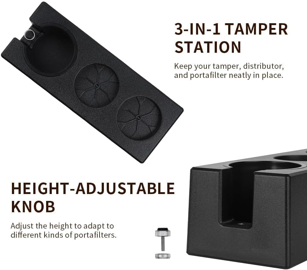 watchget Espresso Tamping Station, Plastic Espresso Organizer Box for 51/54/58mm Portafilter, Tamper, Distributor and Barista Accessories, Coffee Tamper Station, Black