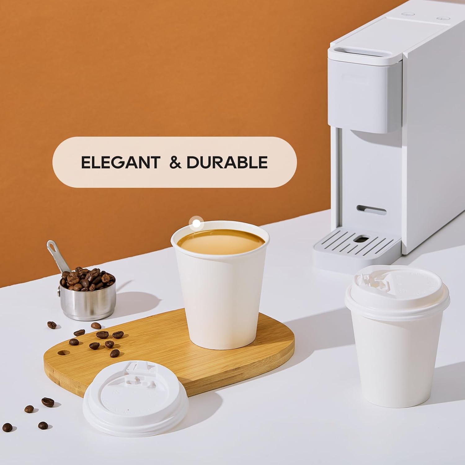 JOLLY PARTY [100 Pack] 10 oz Paper Coffee Cups, Disposable Paper Coffee Cup with Lids, Hot/Cold Beverage Drinking Cup for Water, Juice or Tea, Suitable for Home, Shops and Cafes