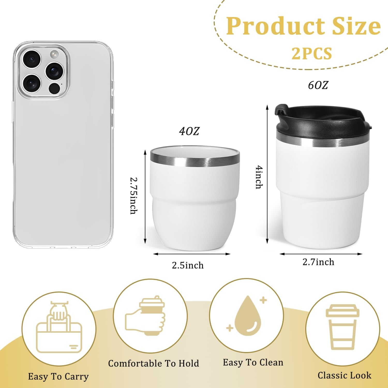 4oz Espresso Cups, Insulated Espresso Cups Set of 2, Expresso Shots Cup, Stainless Steel Shot Glasses for Coffee, Portable Espresso Travel Mug for Camping