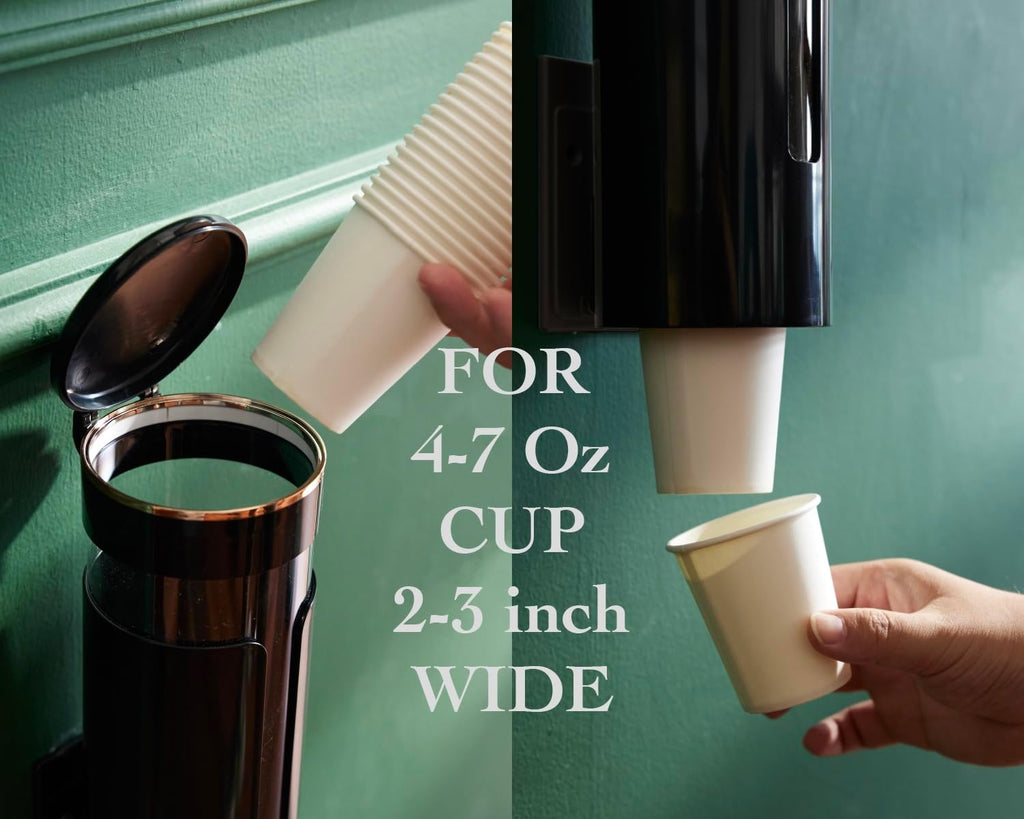 Seveny Bathroom Cup Dispenser, Wall Mount 4-7 oz Disposable Mouthwash Paper Cups, Pull-Type Cup Holder for Guest Toiletries, Dining Room, Kitchen, Coffee Stations, BPA Free, Black