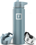 IRON °FLASK Camping & Hiking Hydration Flask with 3 Lids - Stainless Steel, Double Walled & Vacuum Insulated Water Bottle - Leak Proof & BPA Free (Elemental Gray, Straw - 22 oz)